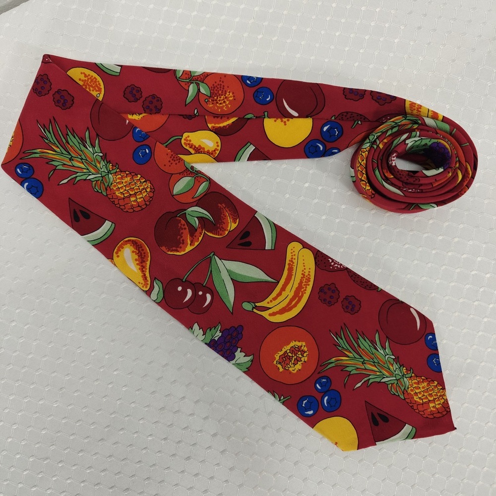 VTG Tango by Max Raab 100% Silk Colorful Fruit Neck Tie Retro‎ Vegan Garden NWT